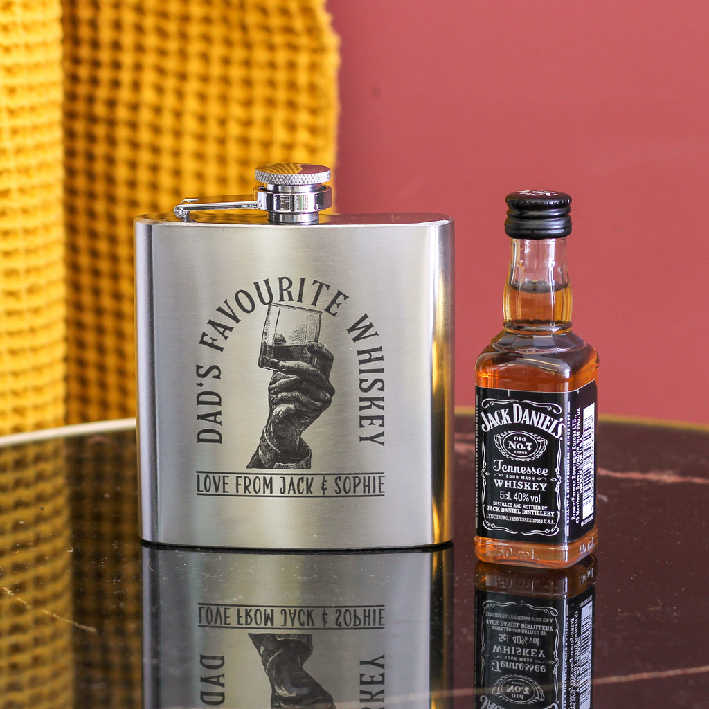 Personalised Hip Flask Whiskey Alcohol Tin Gift For Dad
