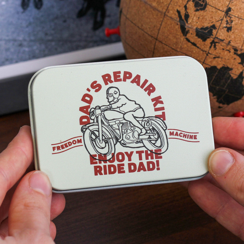 Personalised Motorbike Travel Credit Card Tool Tin Gift For Dad