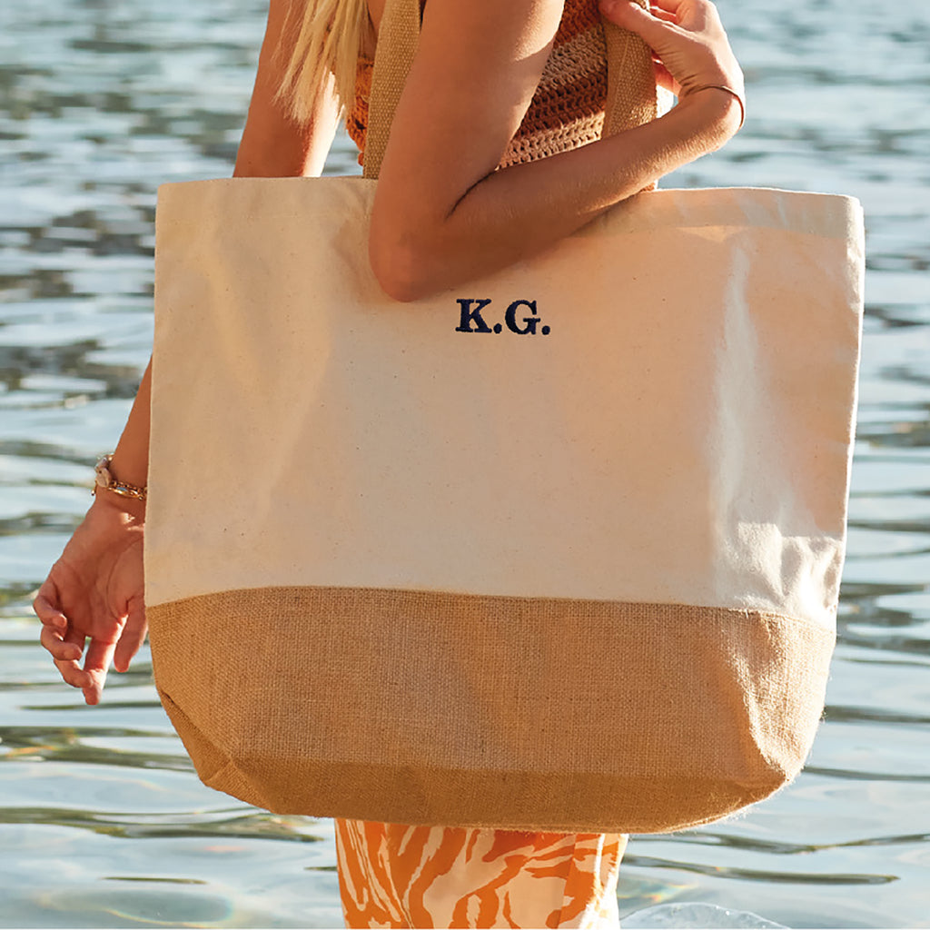 Personalised Initials Embroidery Beach Tote Bag Gift