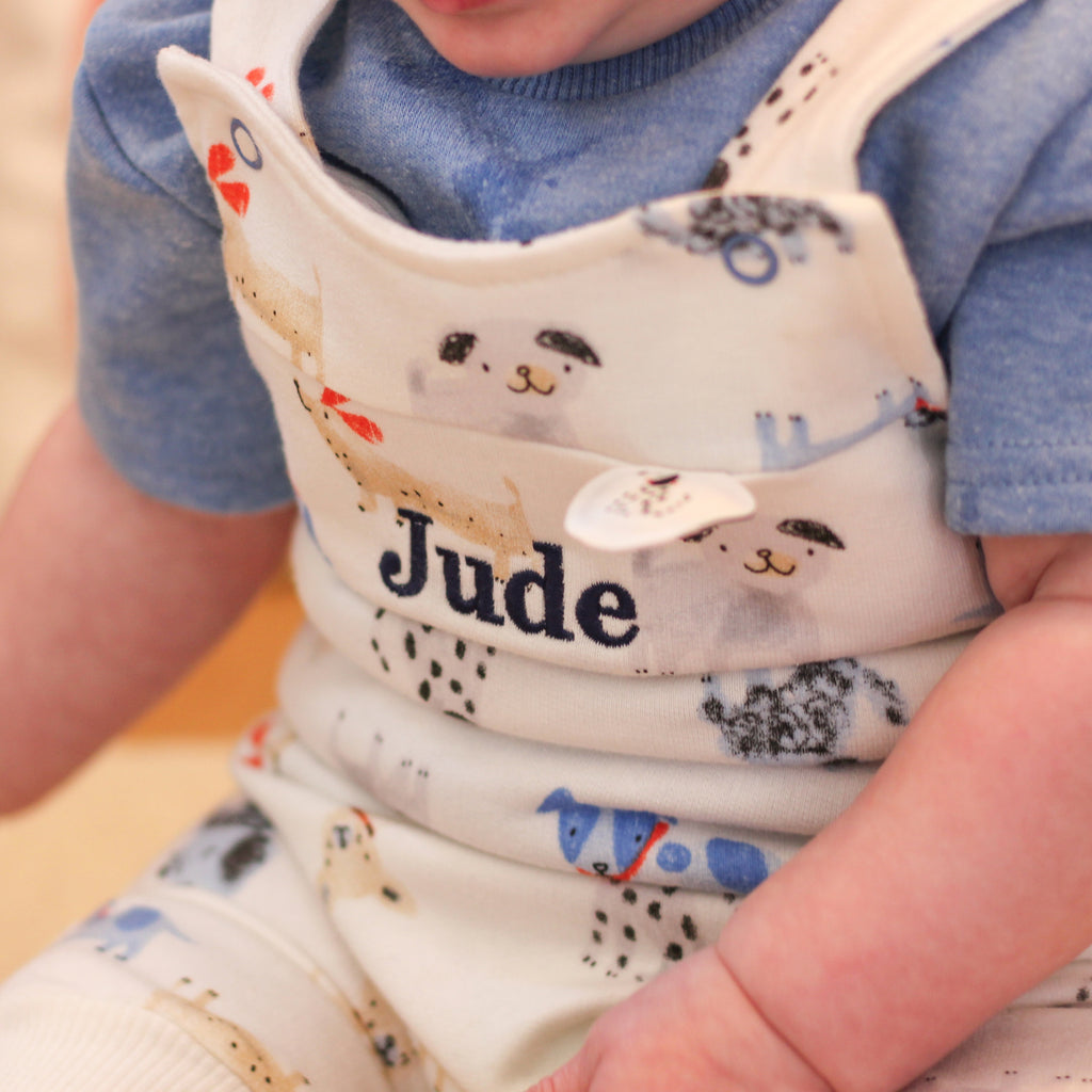 Personalised Baby Puppy Dungarees Outfit Gift Set