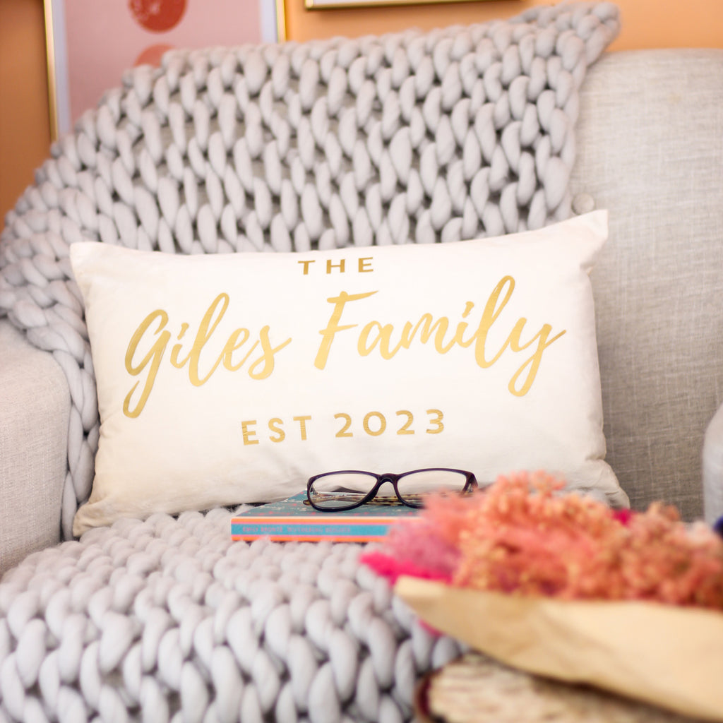 Personalised Family Name Velvet Cushion Gift For Home