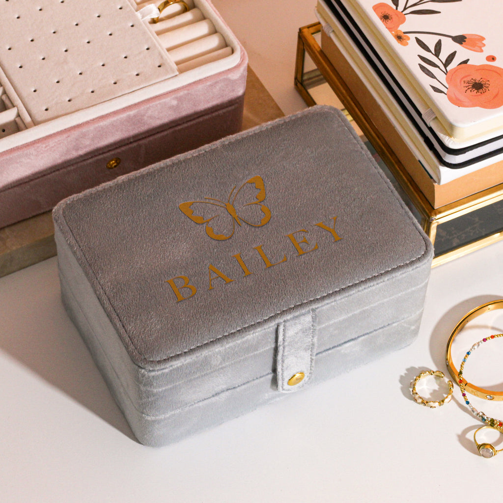 Personalised Velvet Butterfly Jewellery Travel Box For Her