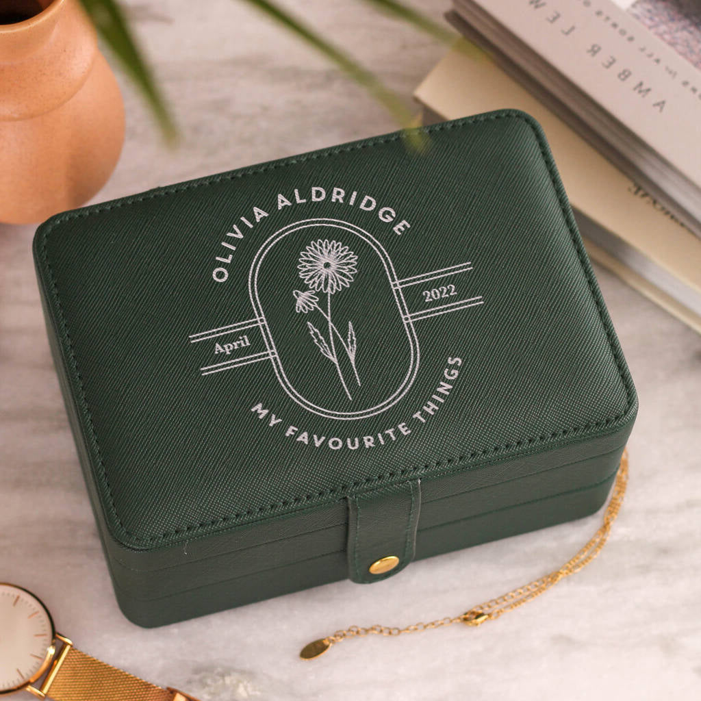 Personalised Birth Flower Jewellery Box Birthday Present For Her Travel Accessories Gift For The Home