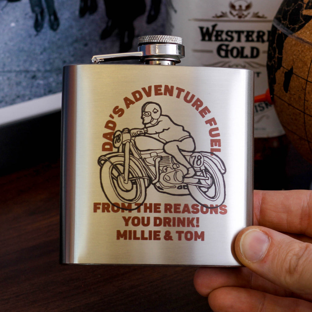 Personalised Motorbike Whiskey And Hip Flask Gift Set