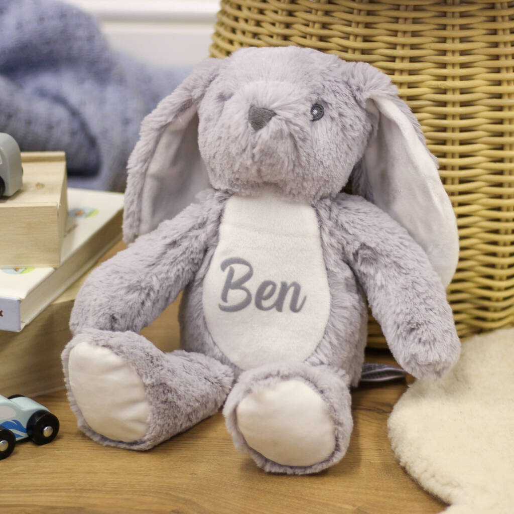 Personalised Grey Bunny Soft Toy For Baby