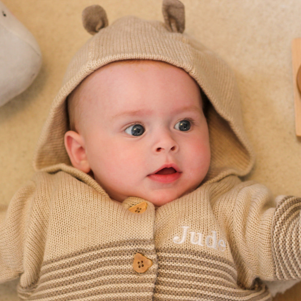 Personalised Knitted Bear Two Piece Baby Clothing Set