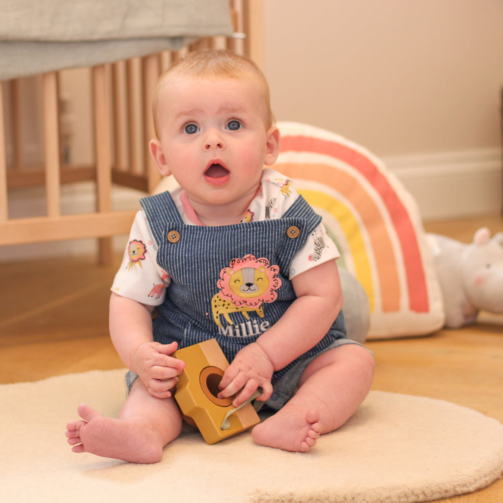 Personalised Baby Lion Dungarees Set For Girl