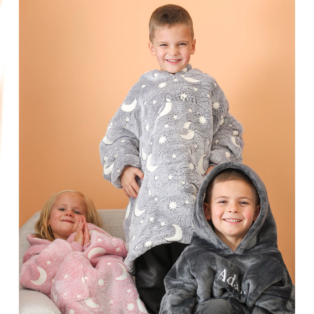 Personalised Glow In The Dark Kids Blanket Hoodie