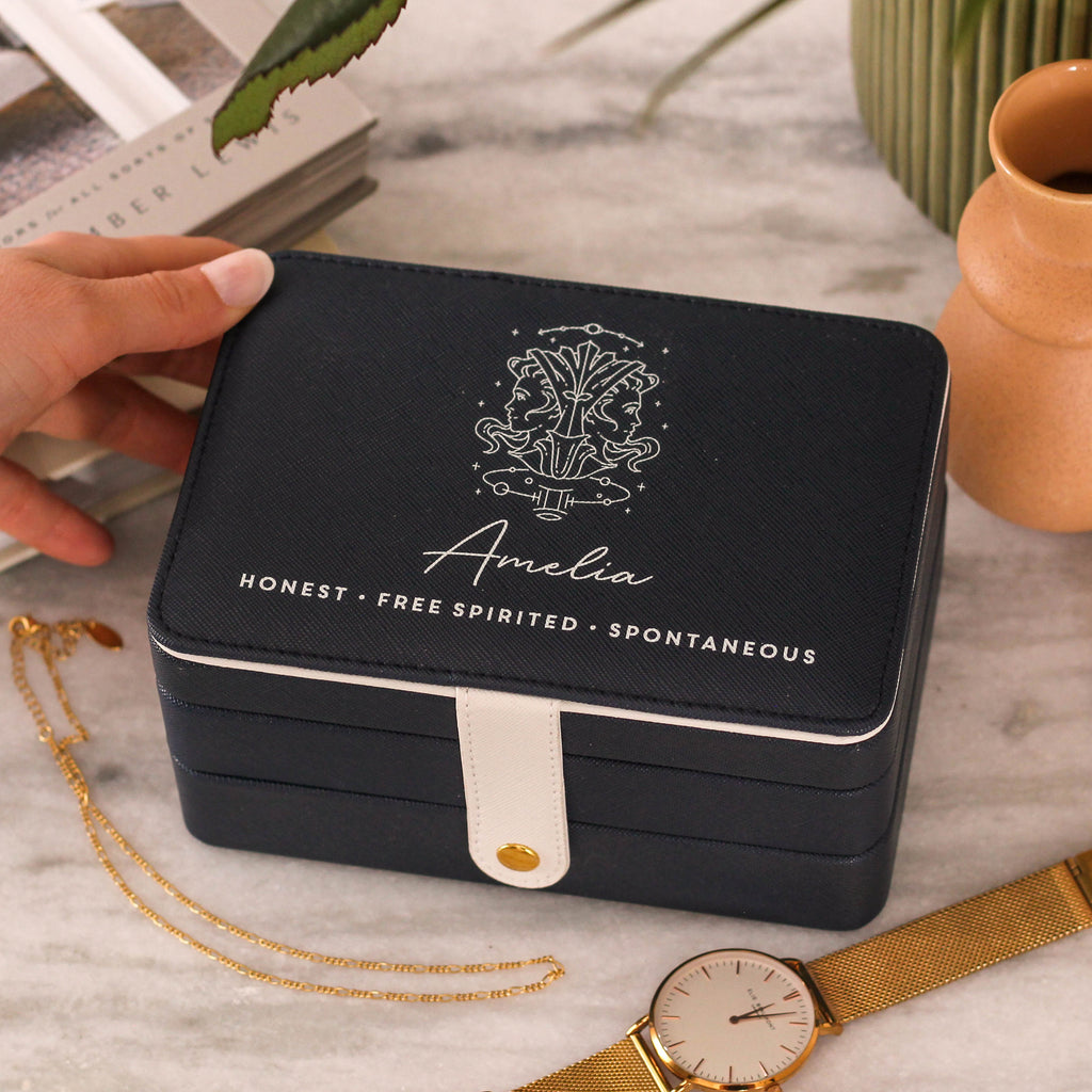 Personalised Birthday Star Sign Jewellery Box Travel Case Gift For Her Home Accessories