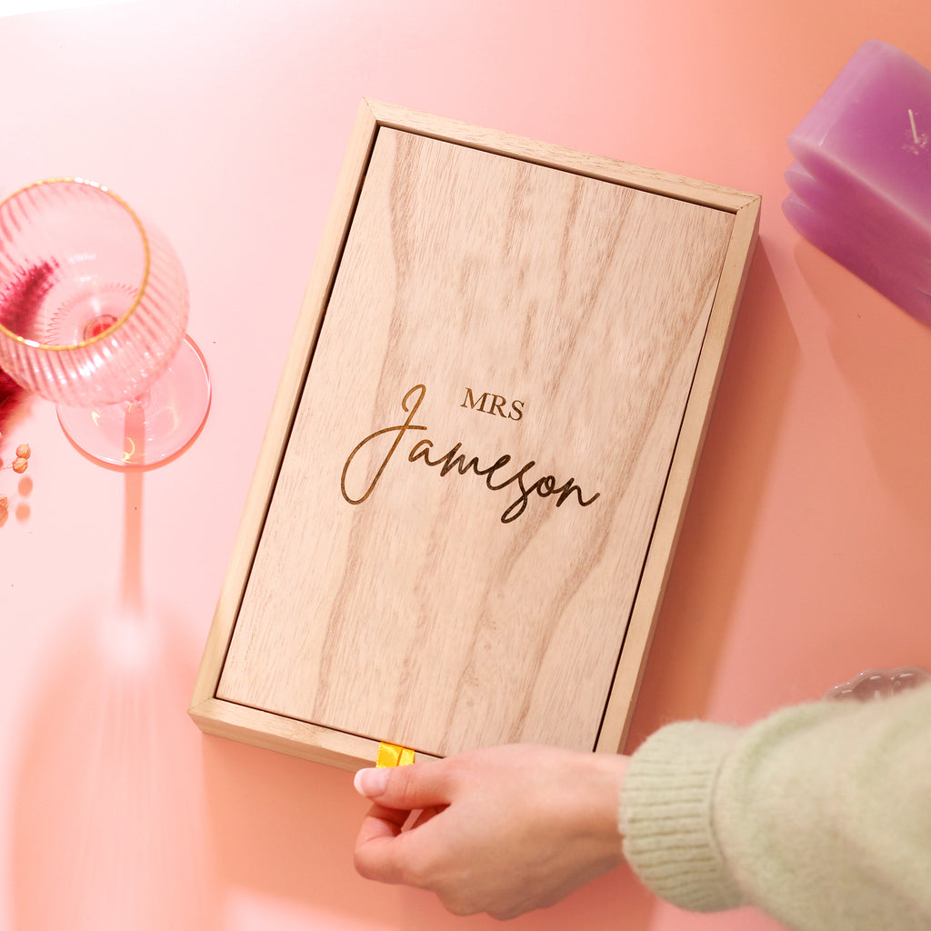 Personalised Mrs Wooden Jewellery Box With Mirror