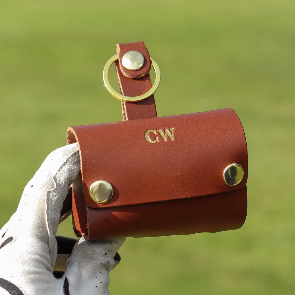 Personalised Leather Case Holder And Golf Ball