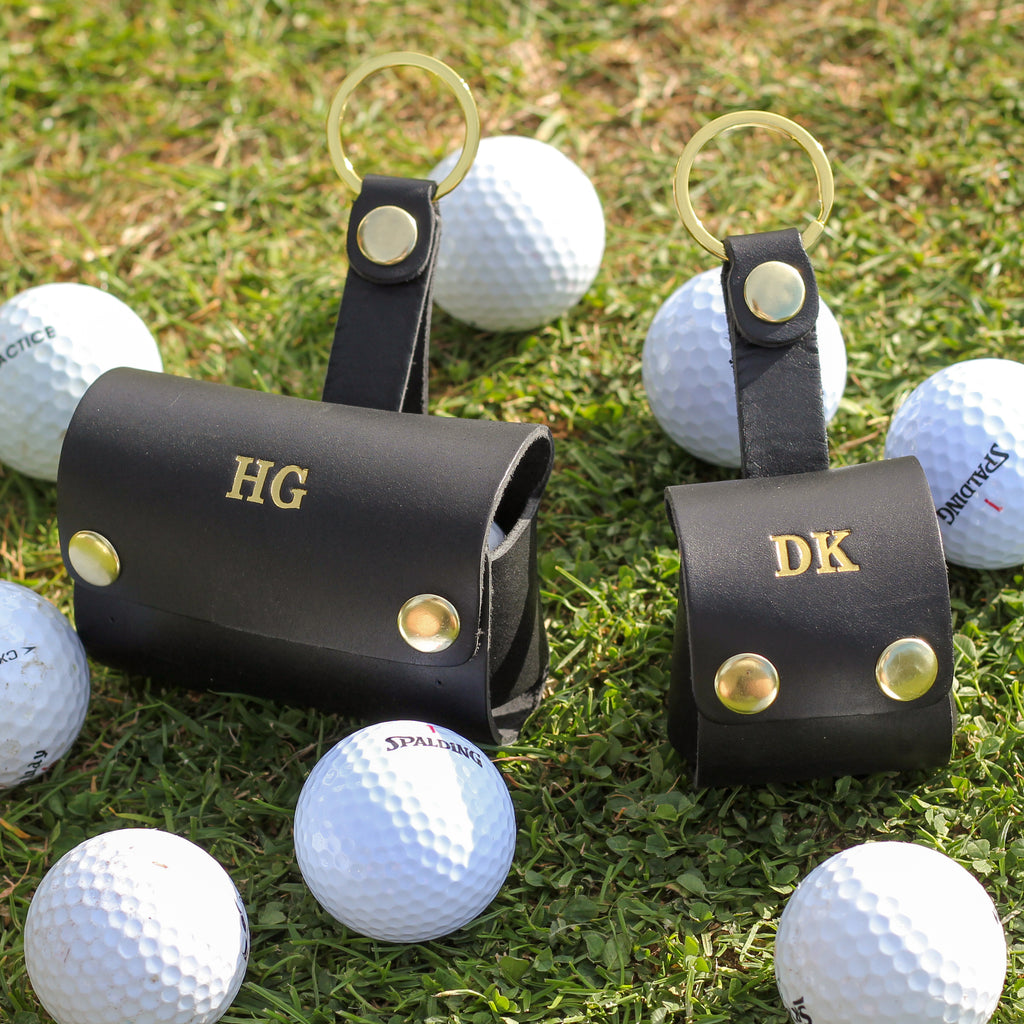Personalised Hand Made Leather Golf Ball Holder Double