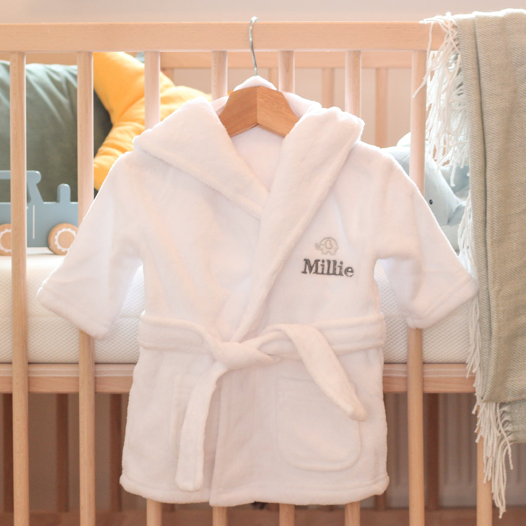 Personalised Baby Dressing Gown - White | Bath Robes | Bumbles & Boo