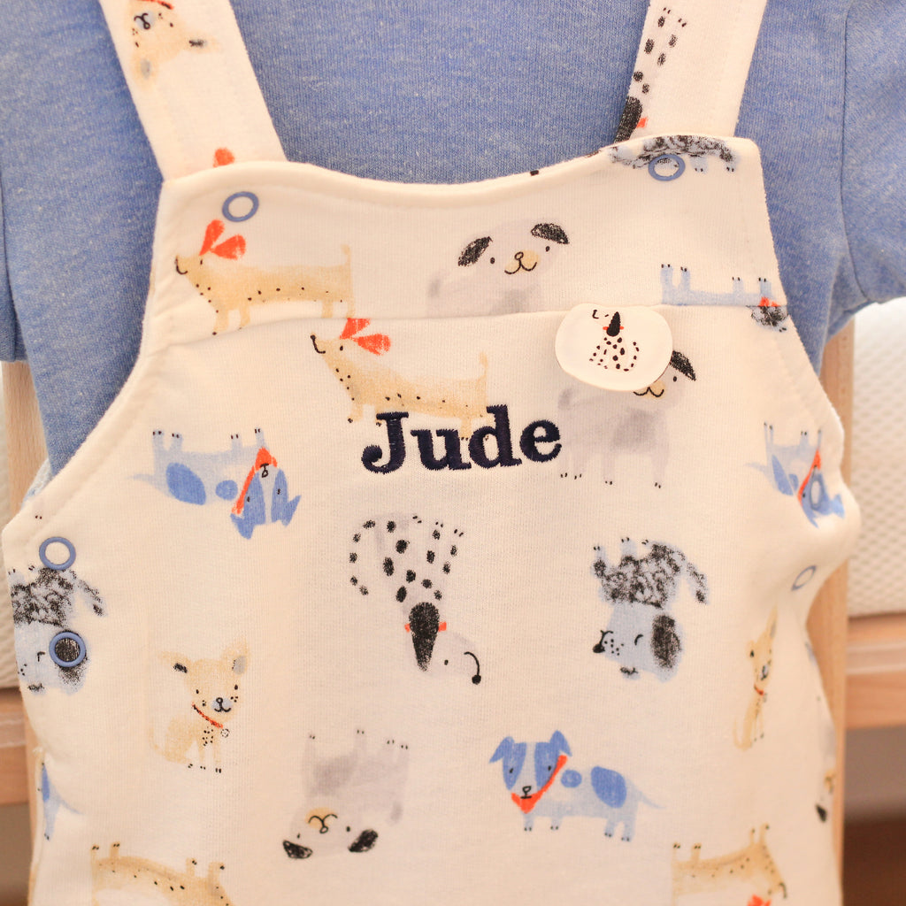 Personalised Baby Puppy Dungarees Outfit Gift Set