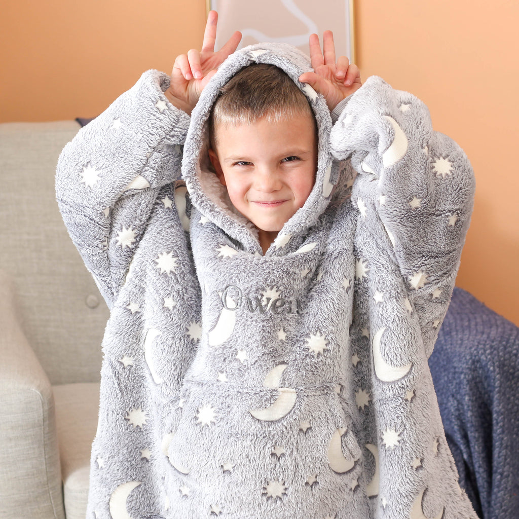 Personalised Glow In The Dark Kids Blanket Hoodie