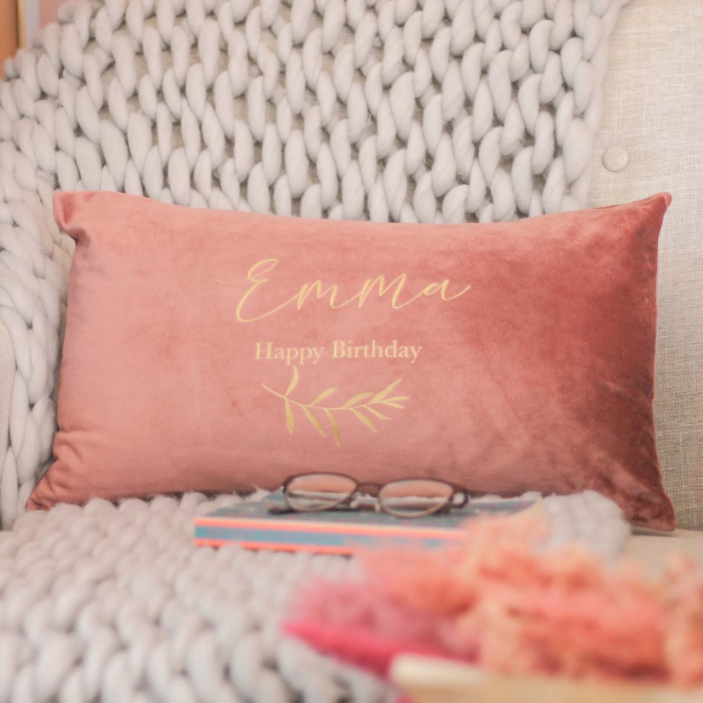 Personalised Name Floral Velvet Cushion Gift For Her