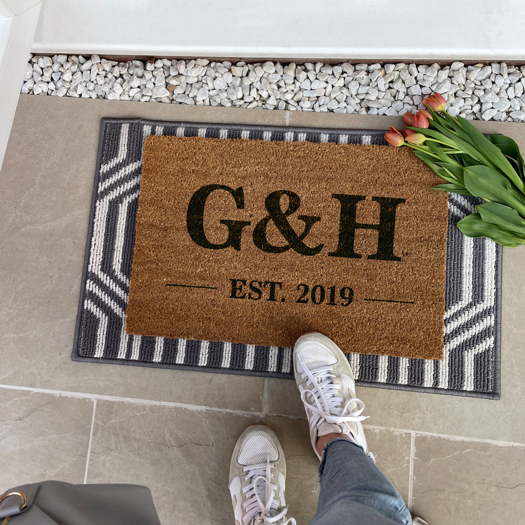 Personalsied Initials And Date Doormat House Warming Gift For New Home