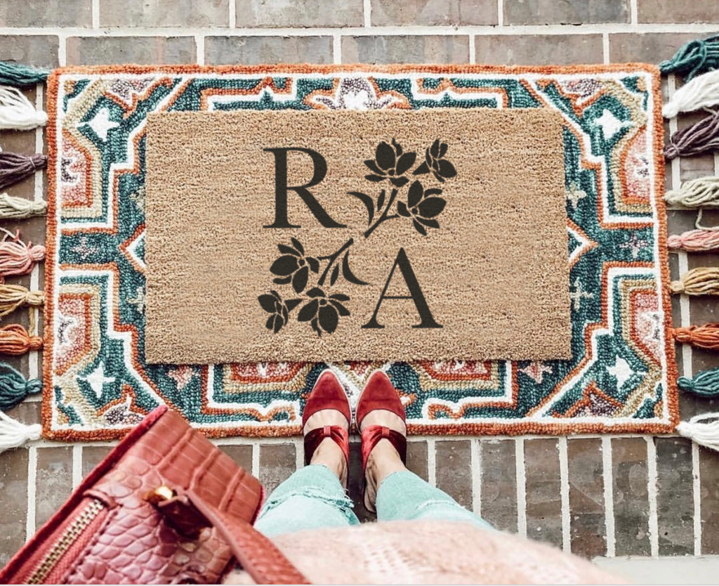 Personalised Floral Initials Doormat Couples Home Gift