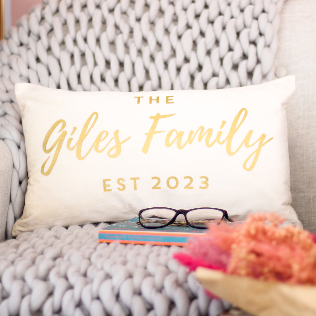 Personalised Family Name Velvet Cushion Gift For Home