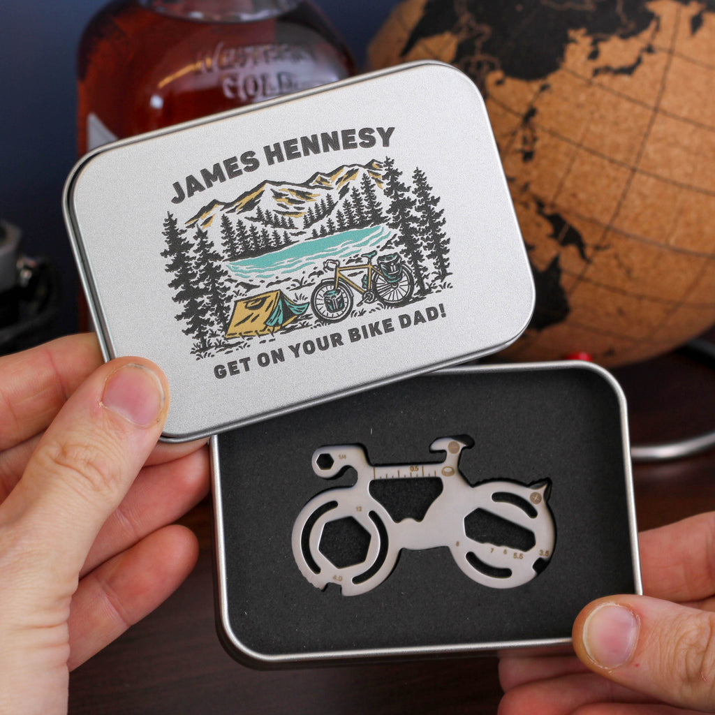 Personalised Mountain Bike Tin Camping Travel Tool Gift