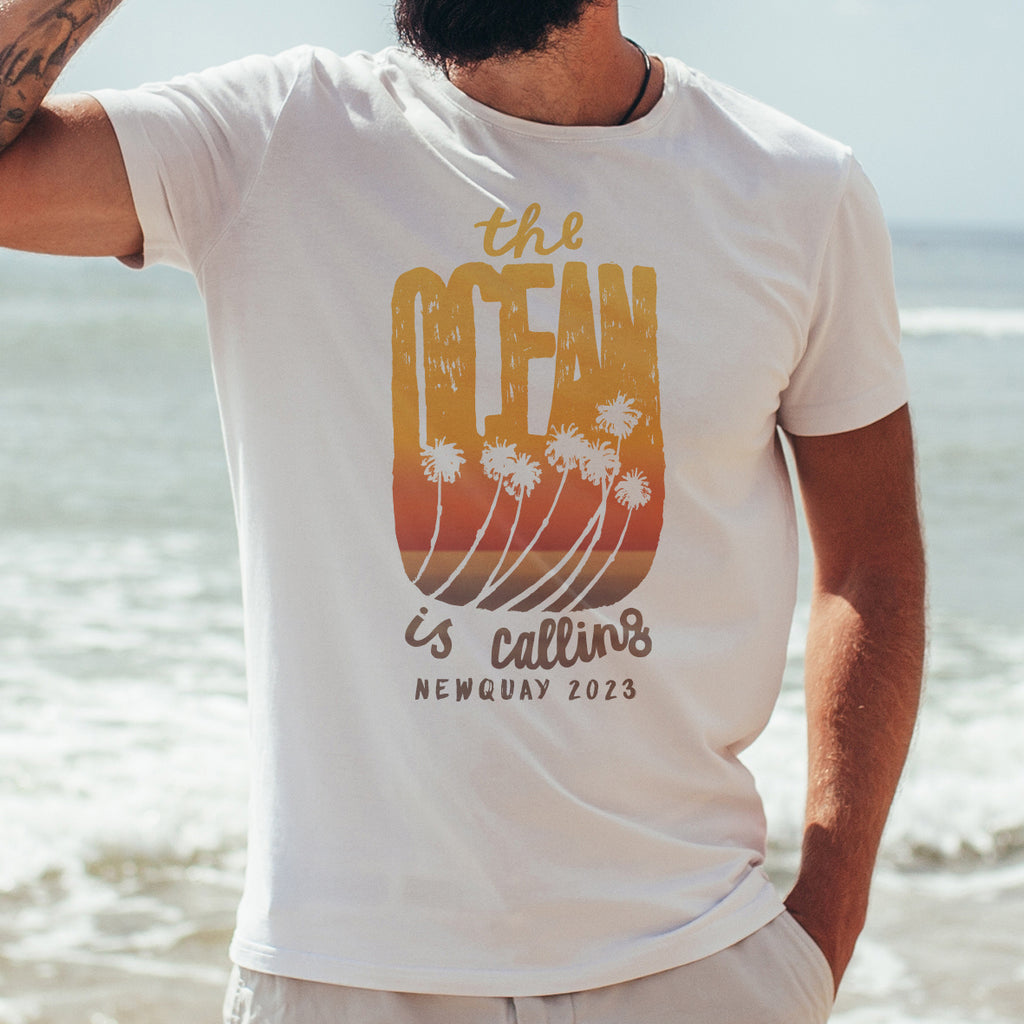 Personalised The Ocean Is Calling Mens Holiday T Shirt