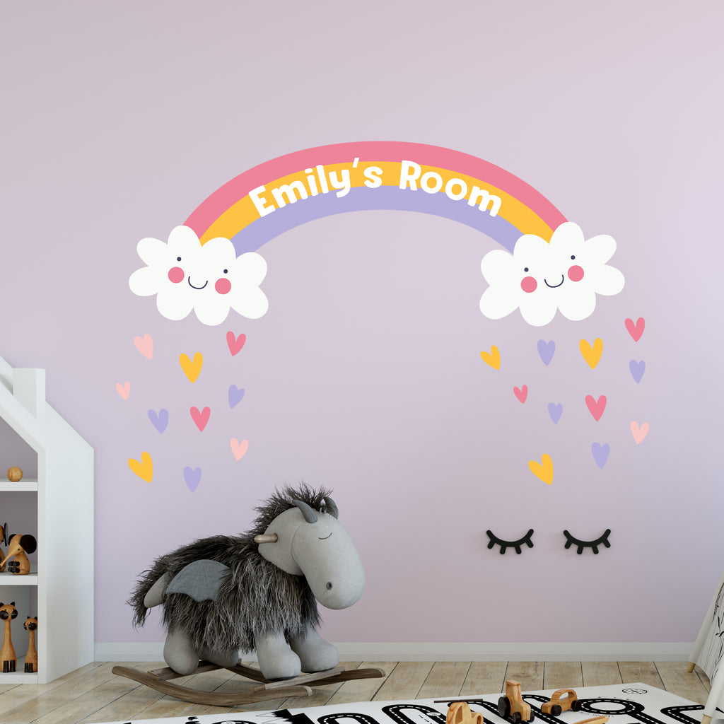Personalised Rainbow And Clouds Wall Sticker