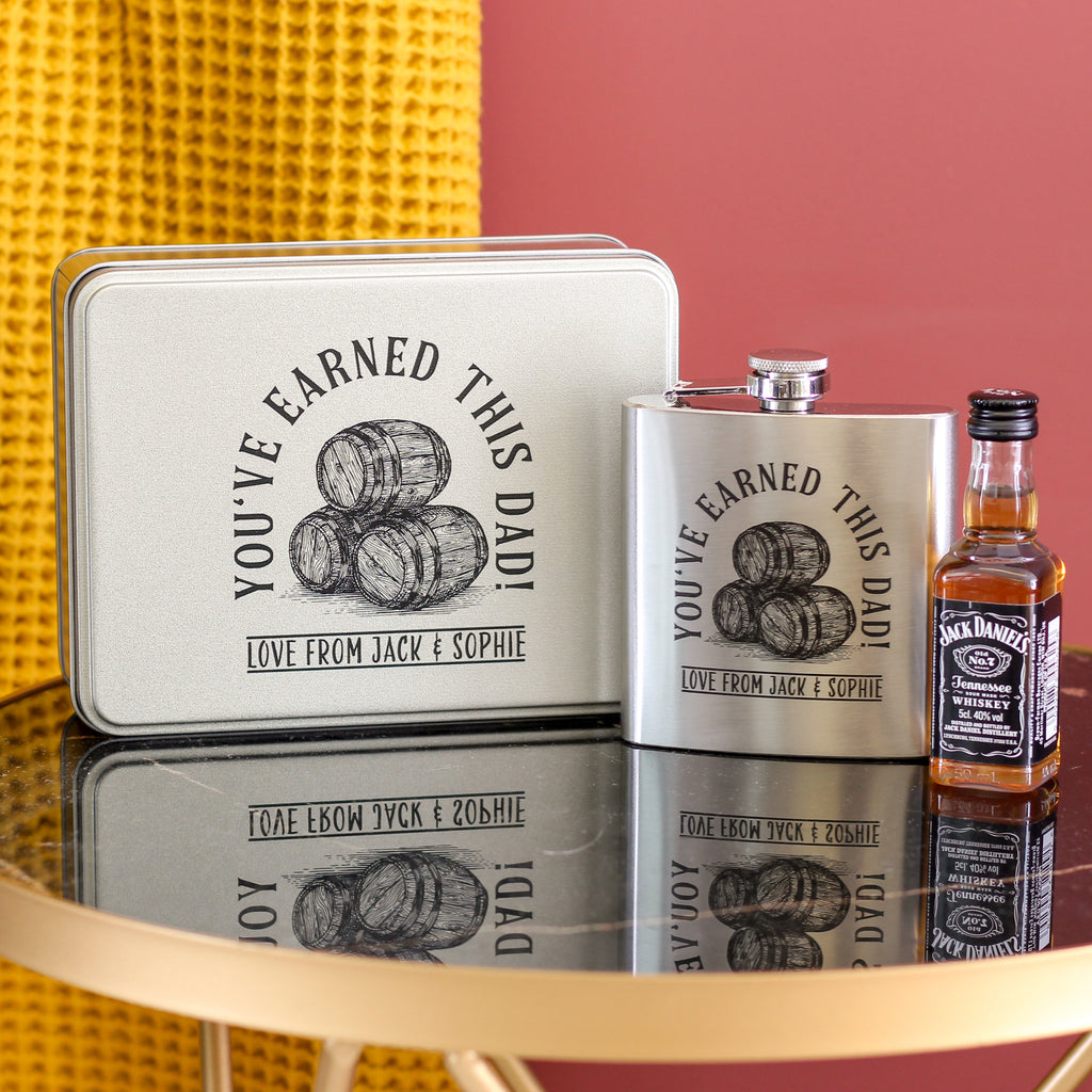 Personalised Whiskey Barrels Hip Flask And Alcohol Set