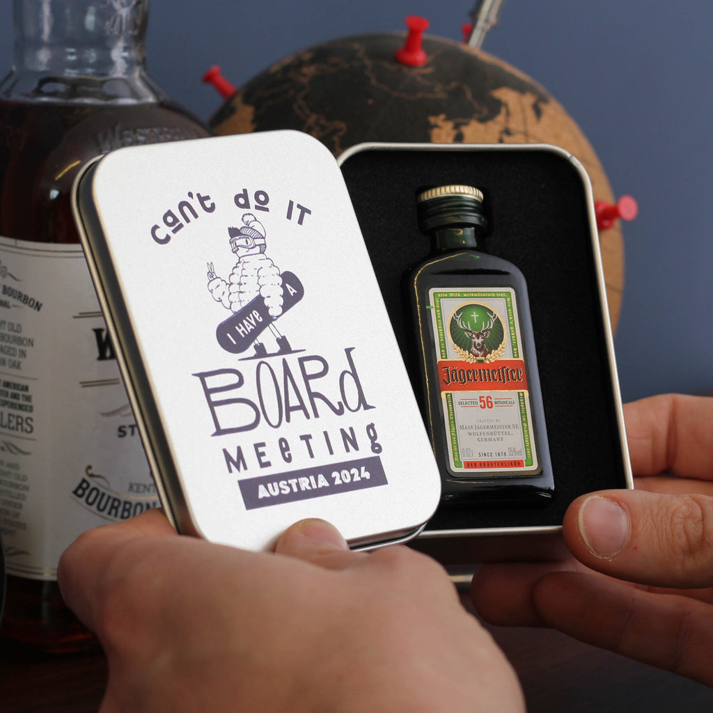Personalised Board Meeting Alcohol Tin Gift Set Travel