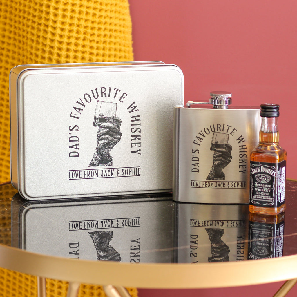 Personalised Hip Flask Whiskey Alcohol Tin Gift For Dad