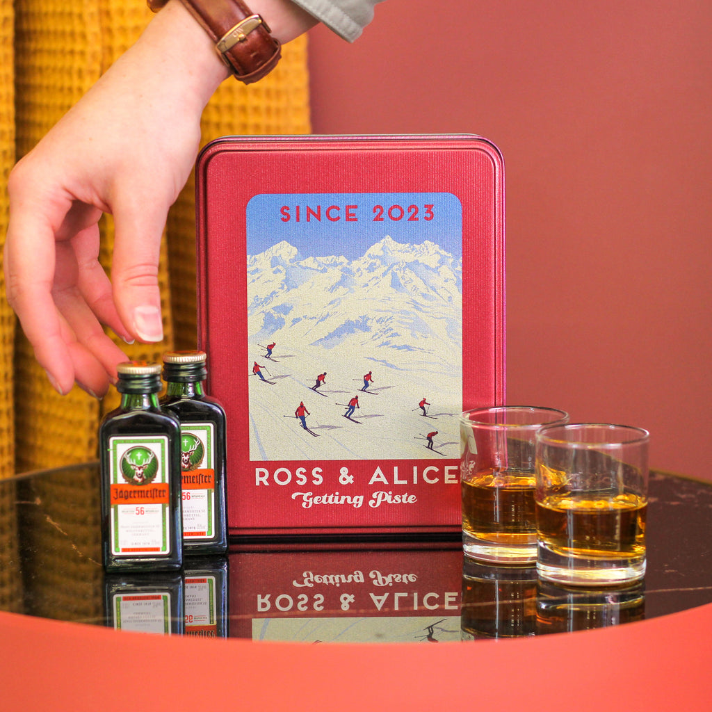 Personalised Ski Drinks Tin With Shot Glasses Gift Set