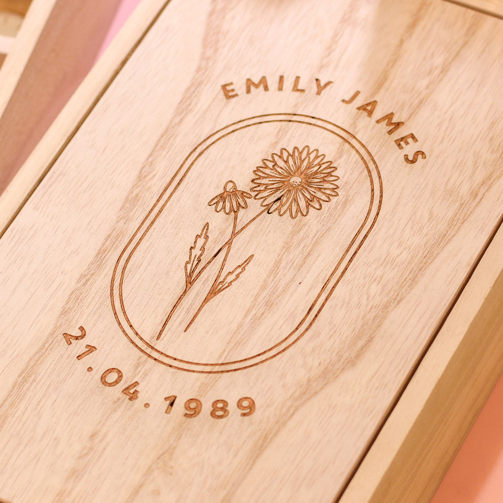 Personalised Birth Flower Wooden Mirror Jewellery Box