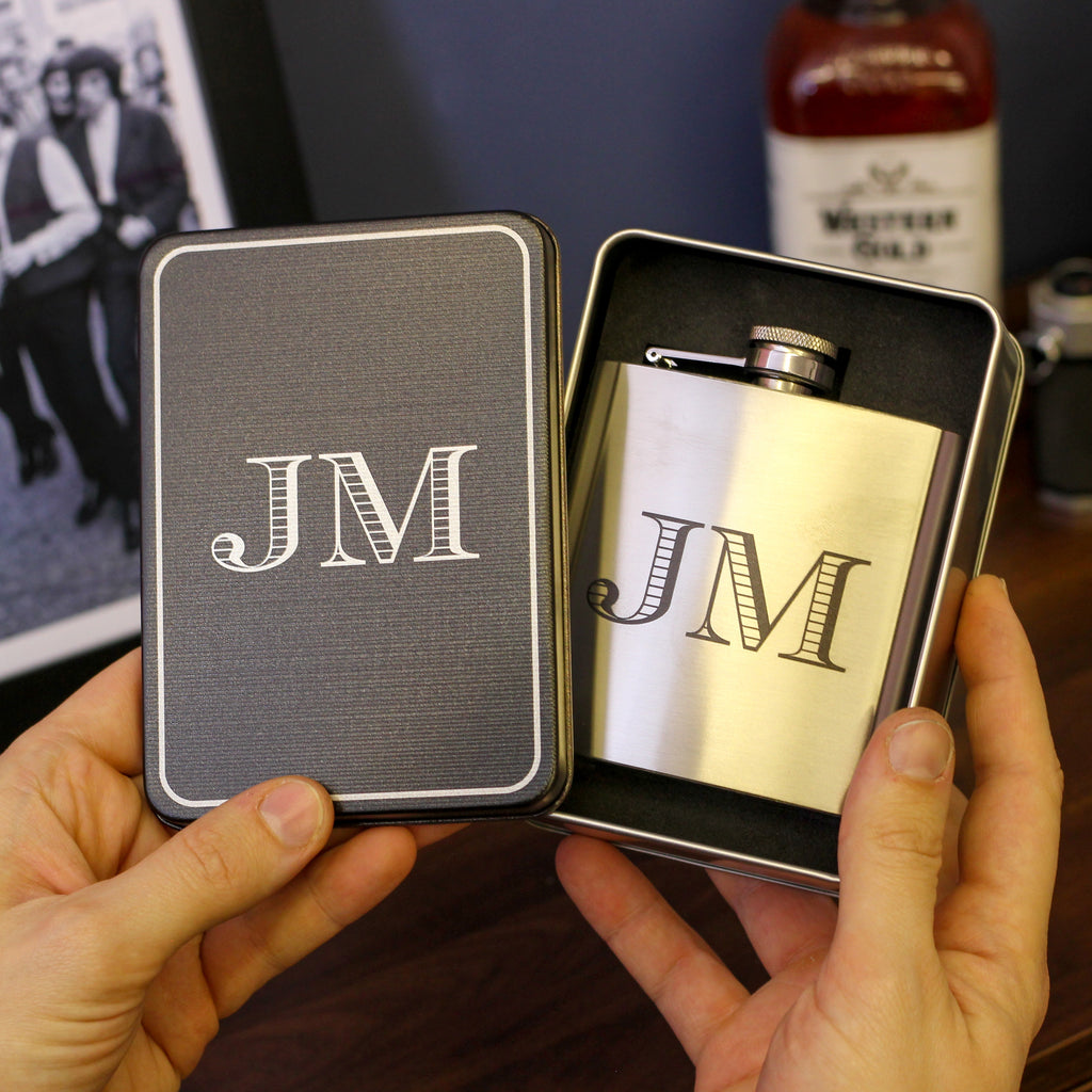 Personalised Initials Hip Flask With Matching Tin