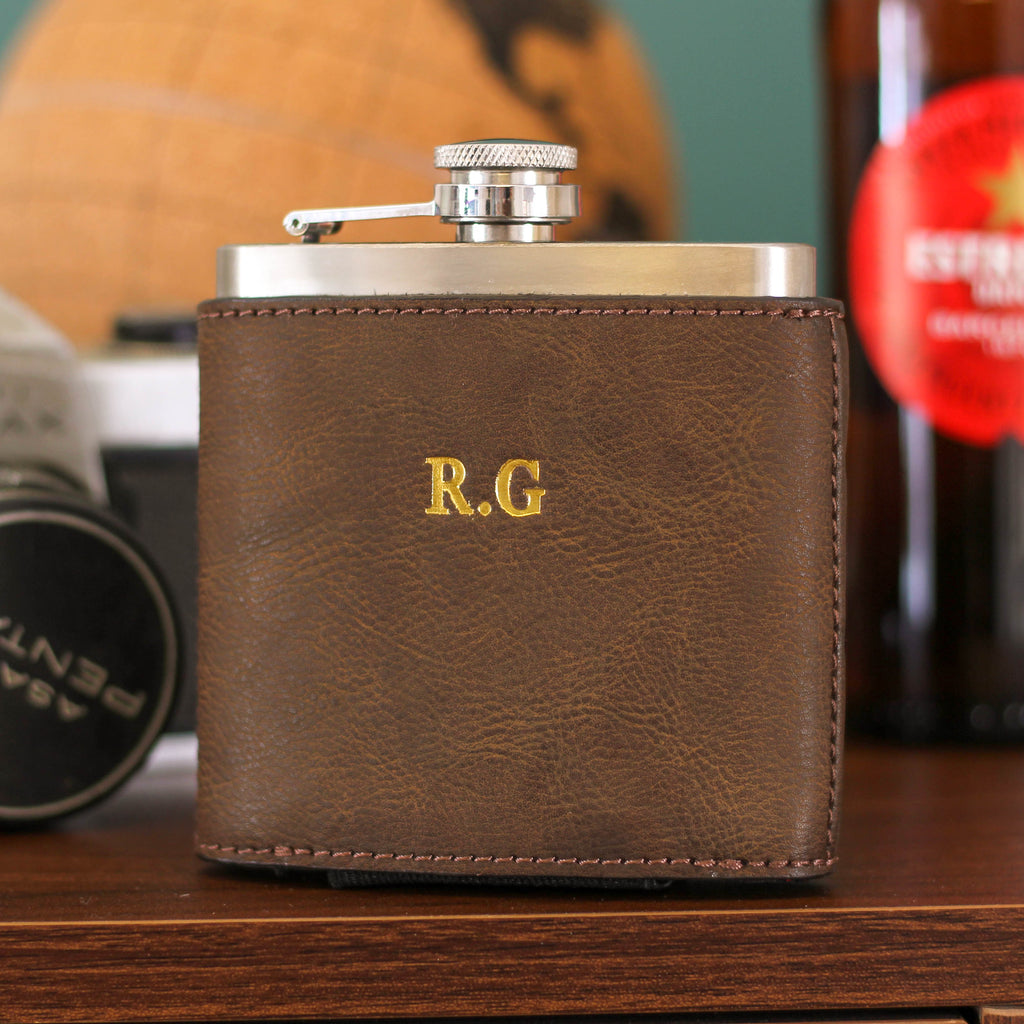 Personalised Foiled Leather Hip Flask Birthday Gift