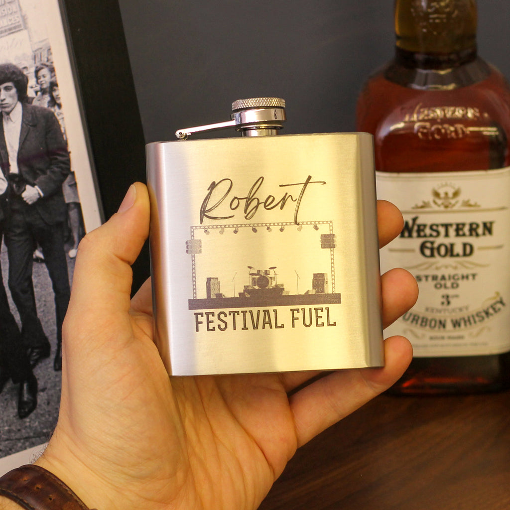 Personalised Festival Hip Flask Tin Gift Set