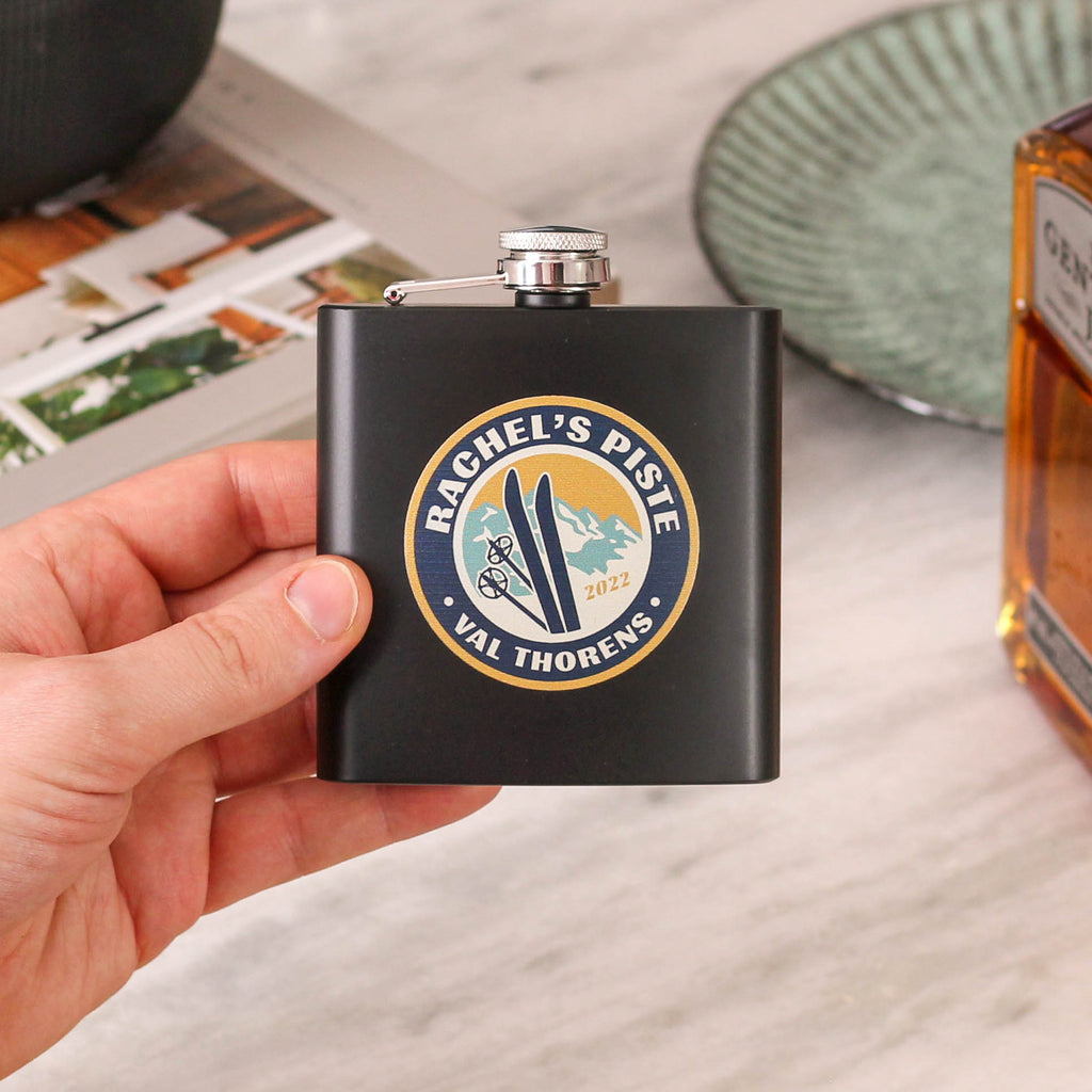Personalised Ski Hip Flask Travel Gift For Birthday