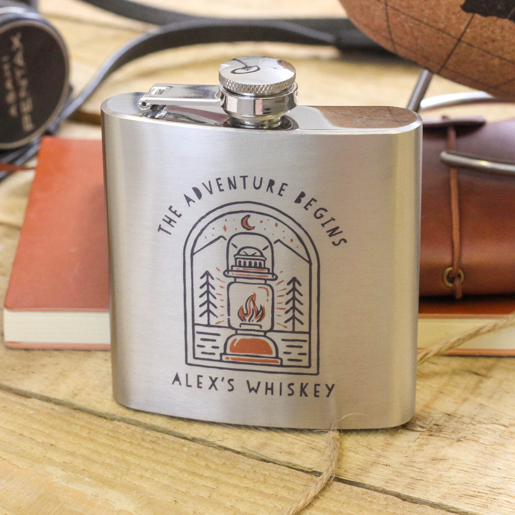 Personalised Lantern Hip Flask For Camping Adventure