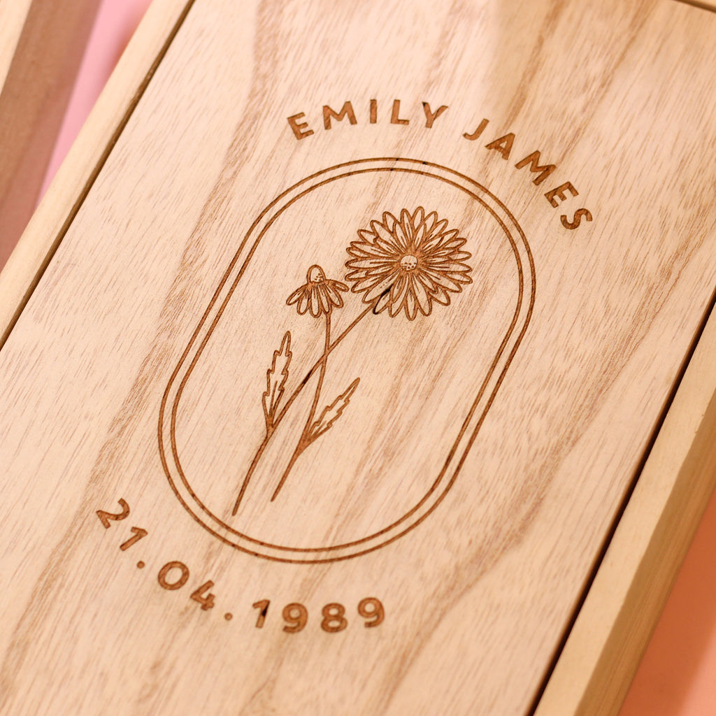 Personalised Birth Flower Wooden Mirror Jewellery Box