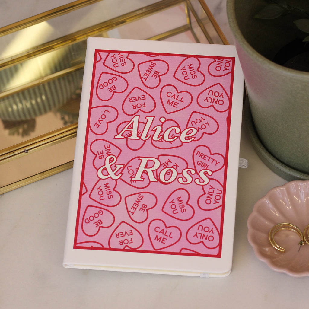 Personalised Love Heart Sweets Notebook For Couples