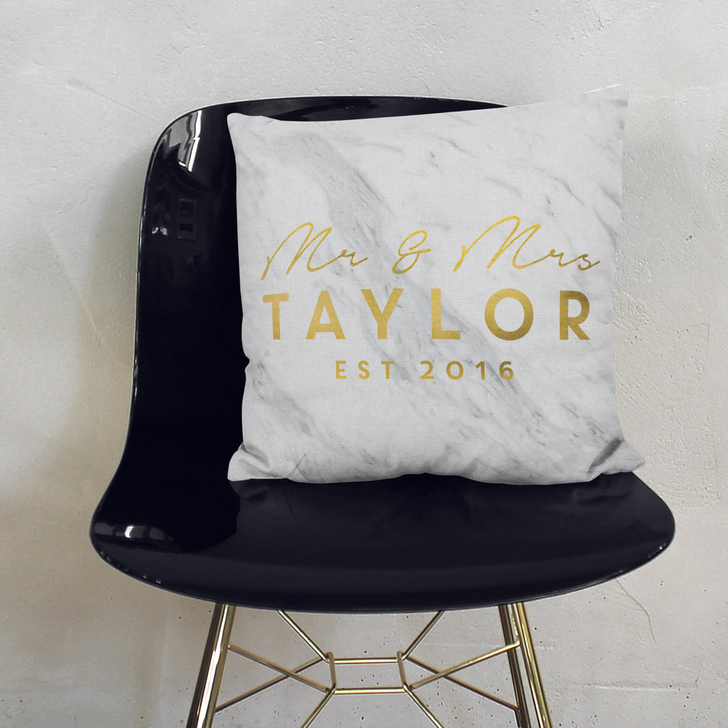 Personalised Metallic Mr And Mrs Marble Cushion