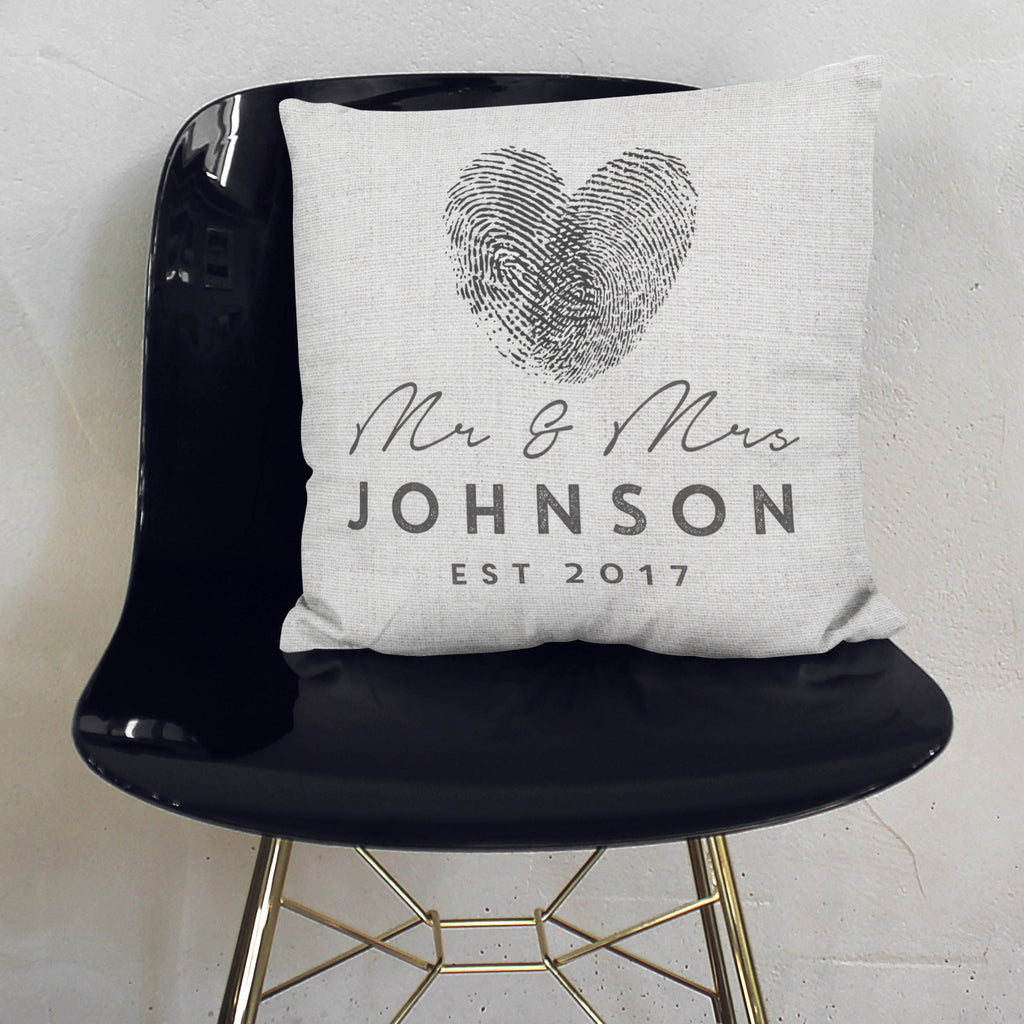 Personalised Mr And Mrs Finger Print Heart Cushion