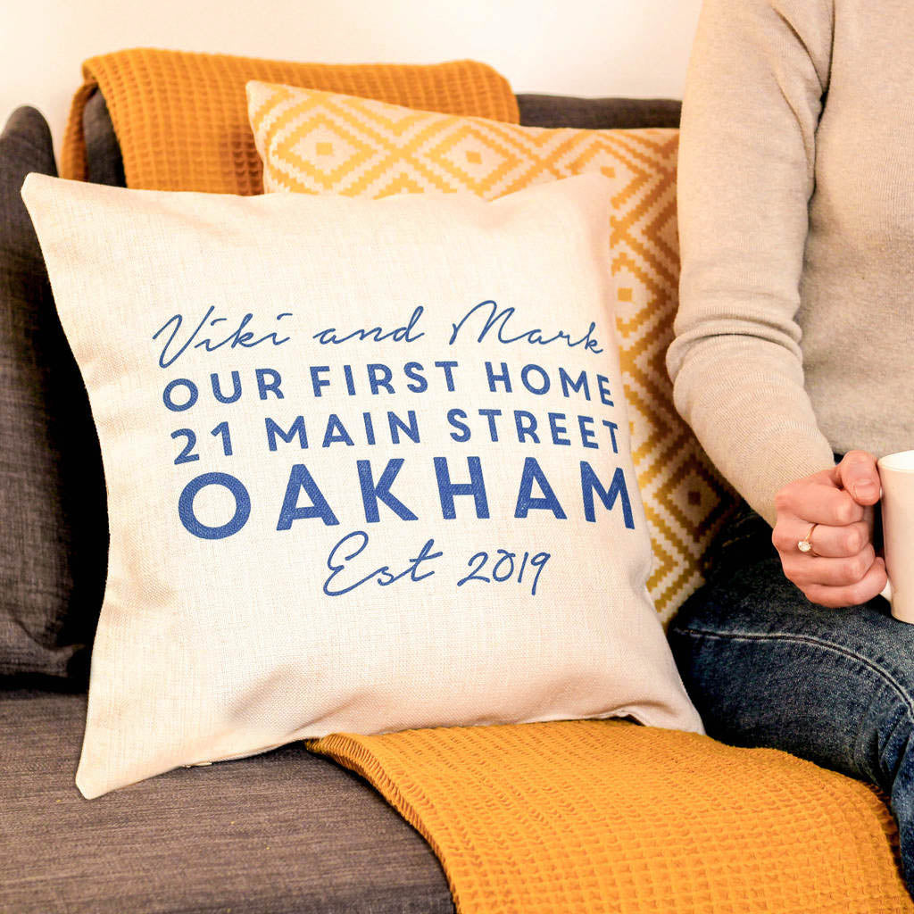 Personalised First Home Address Cushion