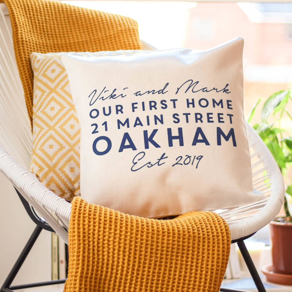 Personalised First Home Address Cushion