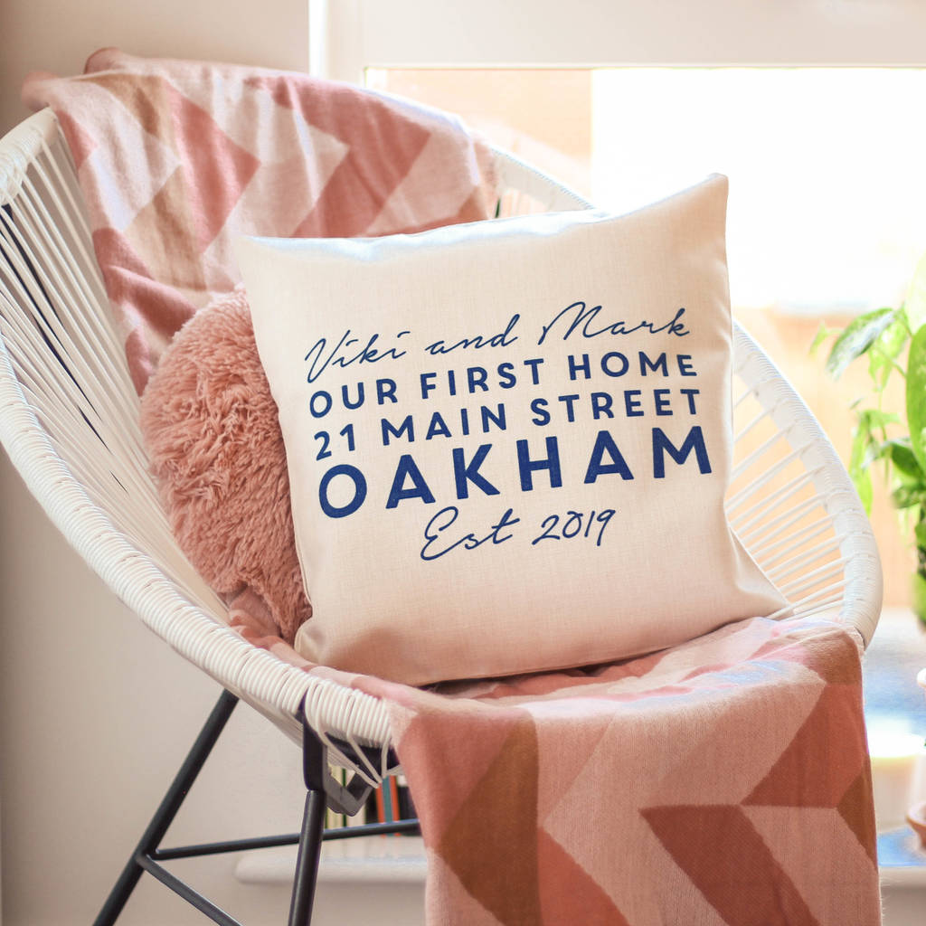 Personalised First Home Address Cushion