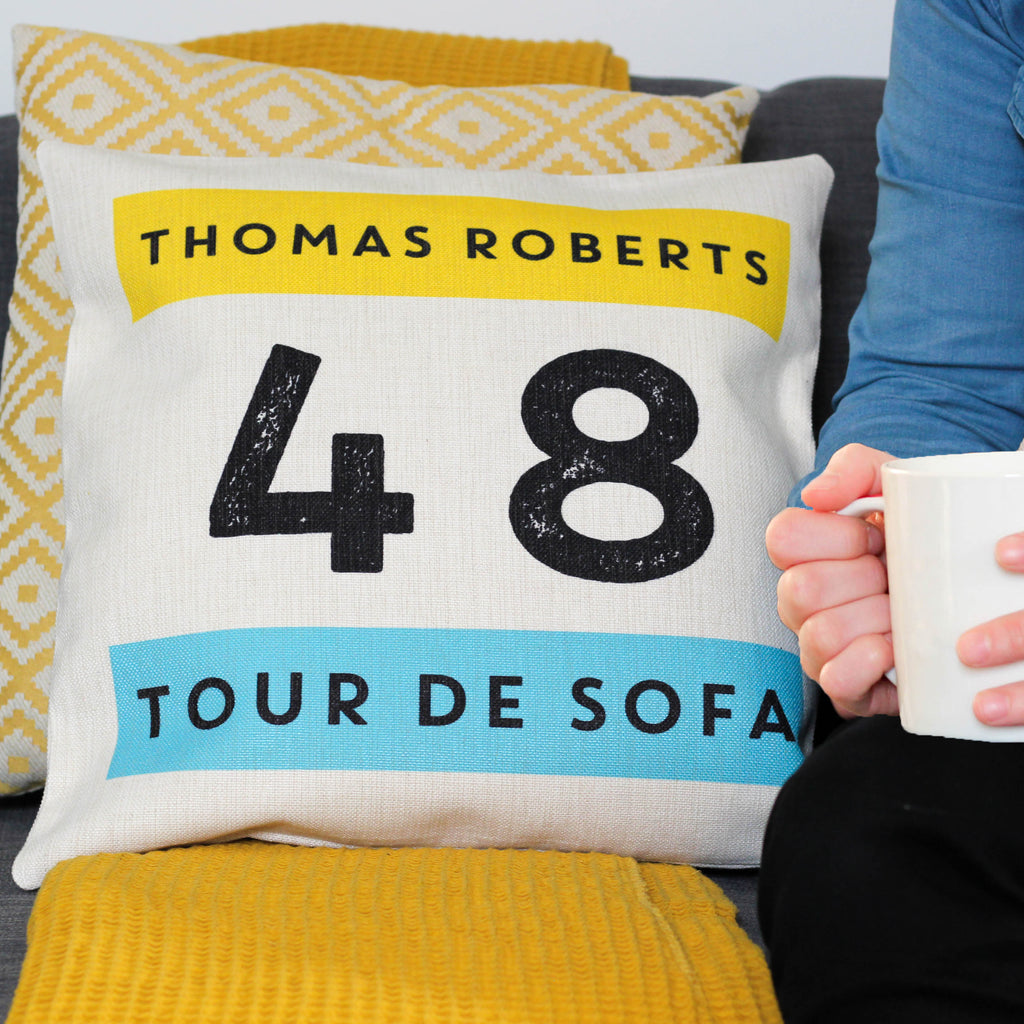 Personalised Tour De Sofa Cycling Cushion Gift