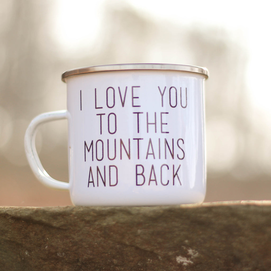 Personalised Love You To The Mountains And Back Enamel Mug