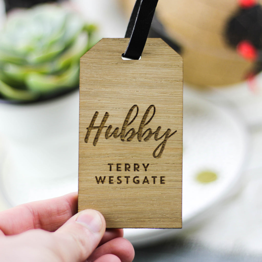 Personalised Hubby And Wifey Wooden Luggage Tag