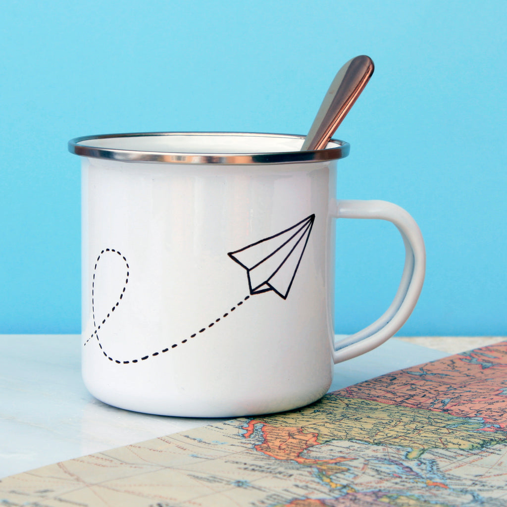 Let's Escape Paper Plane Enamel Mug