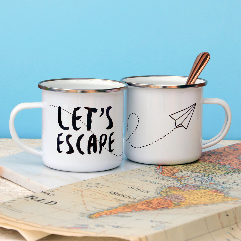 Let's Escape Paper Plane Enamel Mug