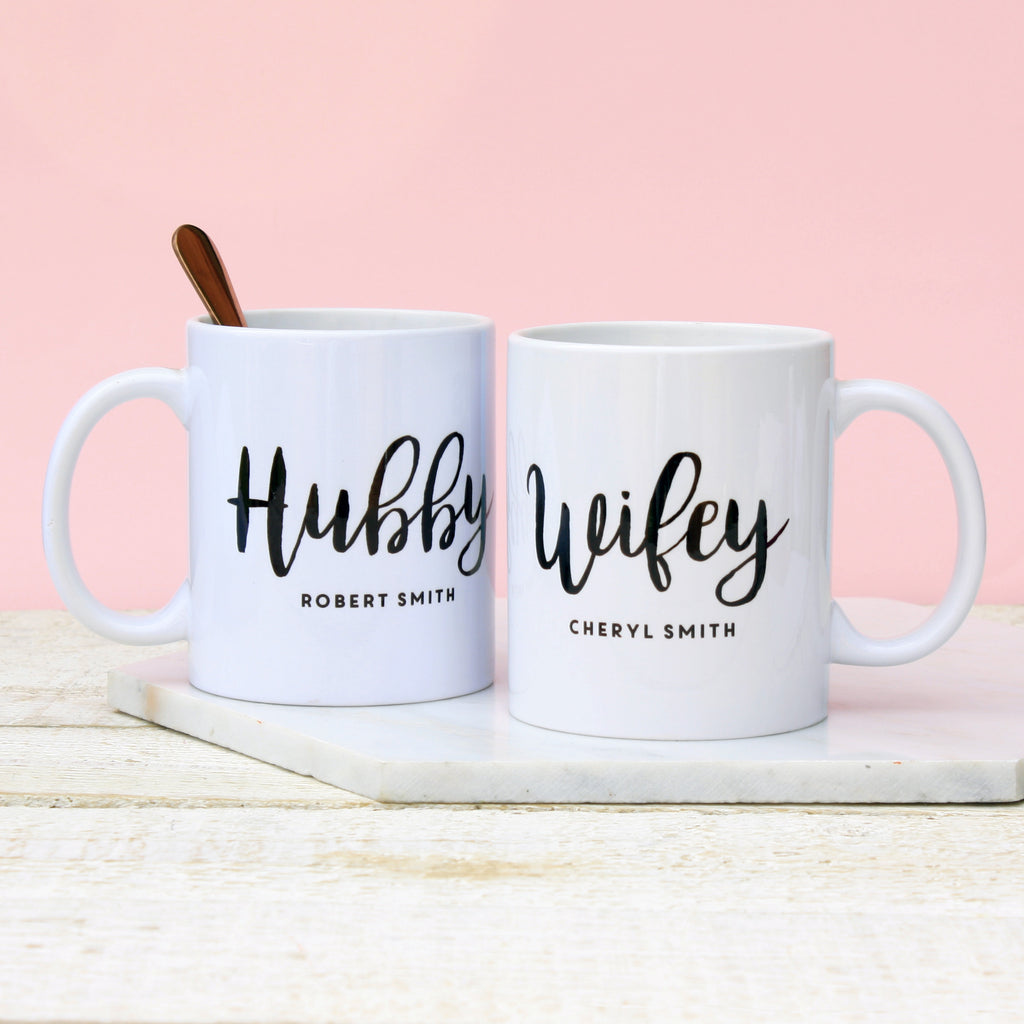 Personalised Hubby And Wifey Mug