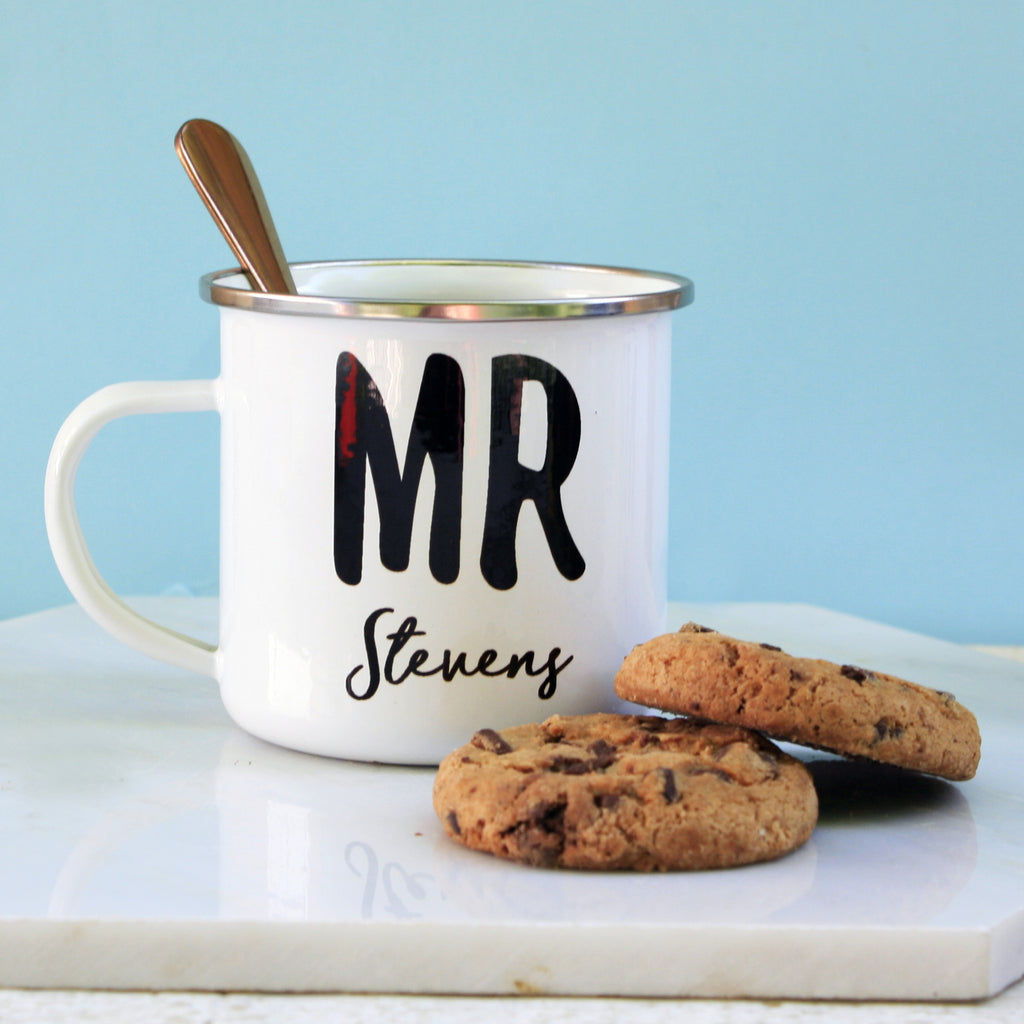 Personalised Mr & Mrs Enamel Mug